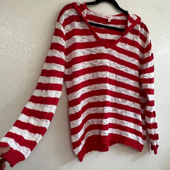 Fresh Produce Pullover Hoodie Womens Size M/L White Red Strip Long Sleeve Casual - Picture 1 of 7